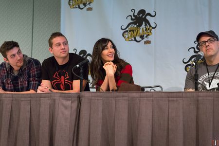 Carter, Ed Ricker, Charlene Amoia, and Ari Kirschenbaum at a Q&A following Live Evil's screening at Stan Lee's Comikaze 