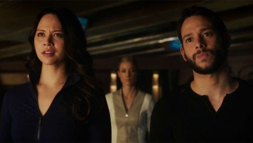 Mishka Thébaud (Adrian) and Melissa O'Neil (Two) on Dark Matter