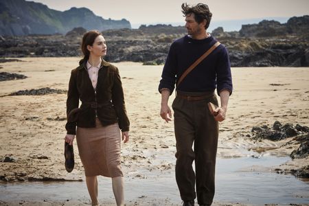 Michiel Huisman and Lily James in The Guernsey Literary and Potato Peel Pie Society (2018)