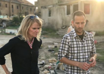 Mikko Alanne and Martha Raddatz on the set of The Long Road Home.