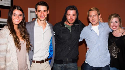 Courtney Baxter, David A. Gregory, David Tom, Eric Nelsen and Sainty Nelsen on set of 