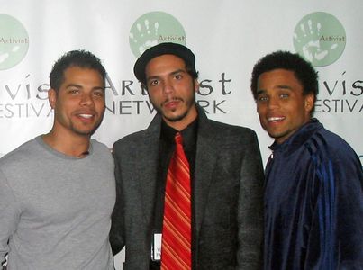 Abdallah Omeish, Sufyan Omeish, and Michael Ealy at the Hollywood premiere of 'Occupation 101'