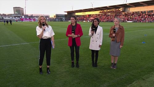 Gabby Logan, Alex Scott, Laura Bassett, and Nia Jones in Women's International Football (2010)