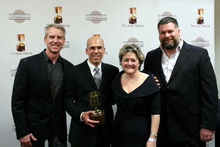 Winsor McCay Award winner Jeffrey Katzenberg with presenters Chris Sanders, Bonnie Arnold and Dean DeBlois