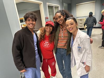 Diya Rao on the set of Grey’s Anatomy