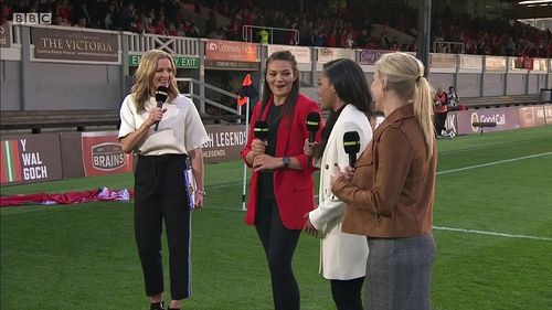 Gabby Logan, Alex Scott, Laura Bassett, and Nia Jones in Women's International Football (2010)