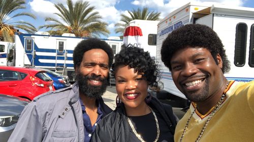 Kevin Carroll, Rita Rucker, and Amin Joseph on the set of Snowfall