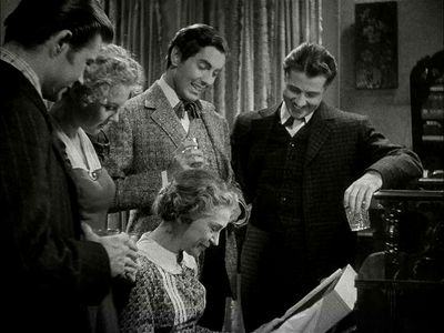 Tyrone Power, Don Ameche, Alice Brady, Tom Brown, and June Storey in In Old Chicago (1938)