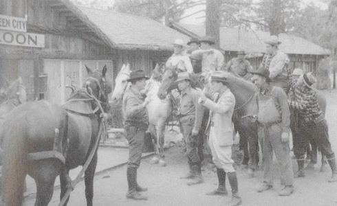 Matthew Betz, Robert Frazer, Fuzzy Knight, Kermit Maynard, Wheeler Oakman, and Rocky in Trails of the Wild (1935)