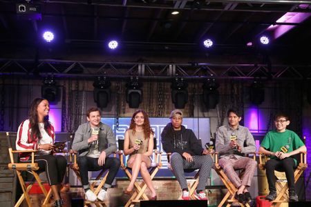 Aisha Tyler, Lena Waithe, Win Morisaki, Tye Sheridan, Olivia Cooke, and Philip Zhao at an event for Ready Player One LIV