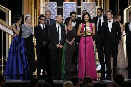 Joshua Jackson, Maura Tierney, Dominic West, Ruth Wilson, Sarah Treem, and Julia Goldani Telles at an event for 72nd Gol