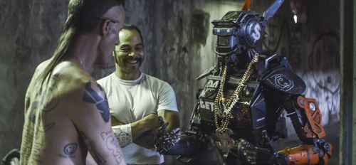 Jose Pablo Cantillo, Sharlto Copley, and Ninja in Chappie (2015)