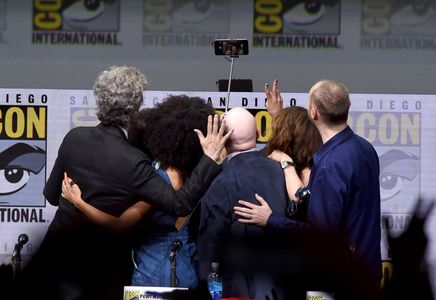 Peter Capaldi, Mark Gatiss, Michelle Gomez, Matt Lucas, Steven Moffat, and Pearl Mackie at an event for Doctor Who (2005