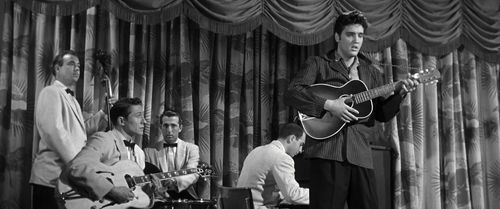 Elvis Presley, Mike Stoller, Bill Black, D.J. Fontana, and Scotty Moore in Jailhouse Rock (1957)