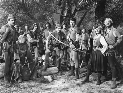 John Abbott, Edgar Buchanan, Lane Chandler, Leslie Denison, Anita Louise, Cornel Wilde, and Ray Teal in The Bandit of Sh