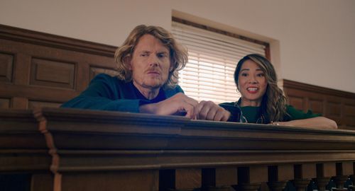 Julian Rhind-Tutt and Jing Lusi in Man vs. Bee (2022)