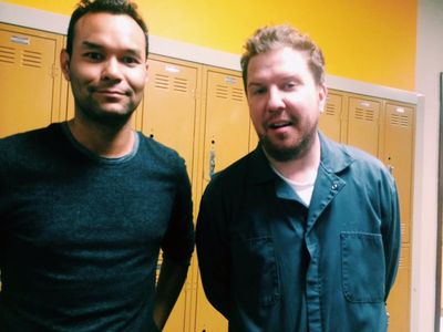 After School Special producer/actor Jason Avalos on set with Nick Swardson