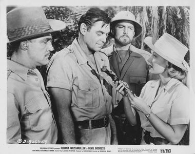 Ed Hinton, Angela Stevens, William Tannen, and Johnny Weissmuller in Devil Goddess (1955)