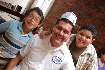 Juan Martinez, Ruben Dario, Rico Rodriguez on the set of Phillippe's Sandwich. 2011