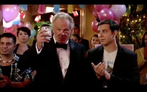 Nick Nolte/President Graves toasts David Manzanares/Gerardo with Skylar Astin on the Epix series Graves.