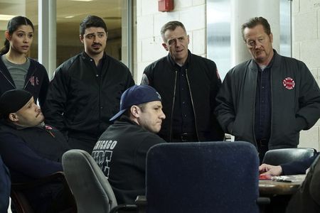 David Eigenberg, Christian Stolte, Joe Minoso, Yuriy Sardarov, Miranda Rae Mayo, and Anthony Ferraris in Chicago Fire (2