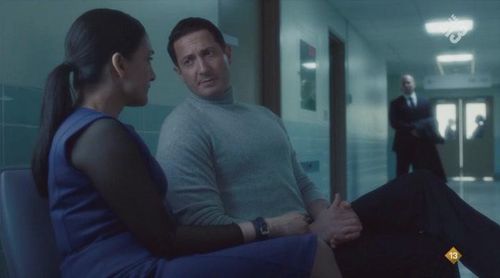 Archie Panjabi and Sasha Roiz in Departure (2019)