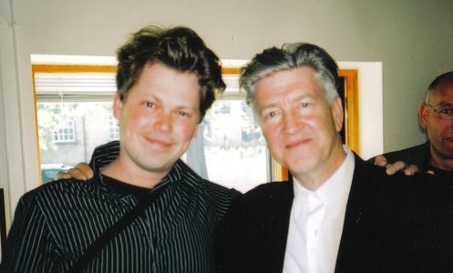 David Lynch and Laurits Munch-Petersen while Lynch was a guest teacher at The National Film School of Denmark in 2003.