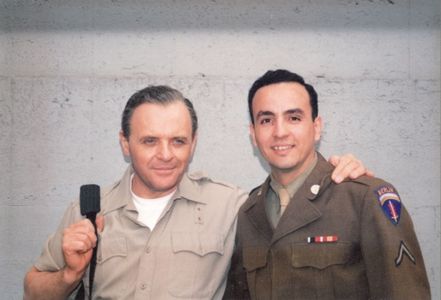 With Anthony Hopkins on the set of The Innocent.