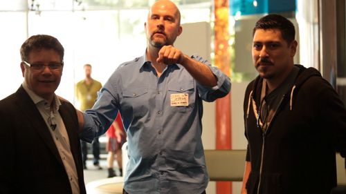 Director Jeremy Snead with host Sean Astin on the set of 'Unlocked: The World Of Games, Revealed'