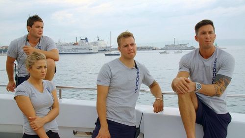 Bobby Giancola, Wesley Walton, Malia White, and Max Hagley in Below Deck Mediterranean (2016)