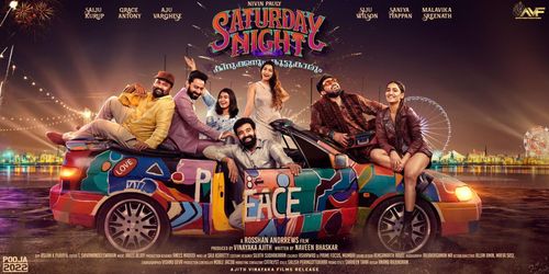 Grace Antony, Malavika Sreenath, Saiju Kurup, Siju Wilson, Aju Varghese, Nivin Pauly, and Saniya Iyappan in Saturday Nig