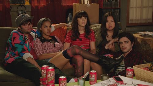 Still of Zooey Deschanel, Charlie Saxton, Jinny Chung, Morgan Krantz, and Jasmine Di Angelo in New Girl (2012)