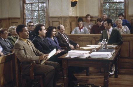 Julia Louis-Dreyfus, Jerry Seinfeld, Jason Alexander, Jerry Stiller, Barney Martin, Phil Morris, Michael Richards, and L