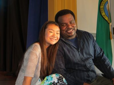 Victoria Grace with Craig Robinson on set of Mr. Robinson pilot 2013