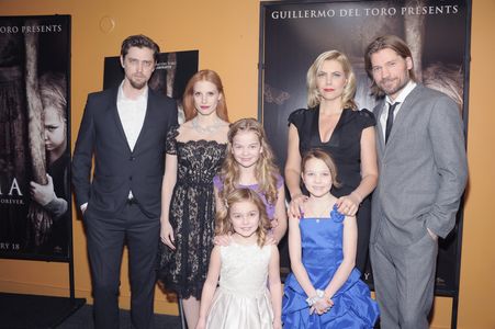 Nikolaj Coster-Waldau, Andy Muschietti, Jessica Chastain, Barbara Muschietti, Megan Charpentier, Isabelle Nélisse, and M