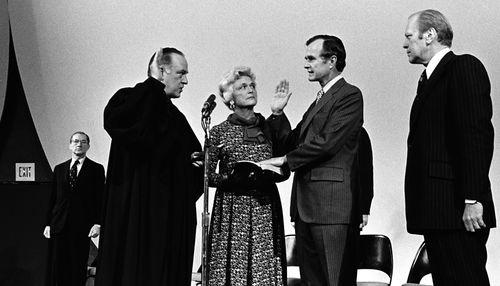 Gerald Ford, Barbara Bush, and George Bush