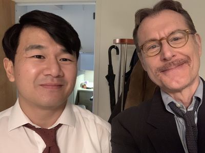 Ronny Chieng and Christopher Randolph on the set of 