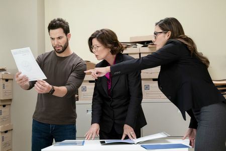 Marcia Gay Harden, Skylar Astin, and Inga Schlingmann in So Help Me Todd (2022)