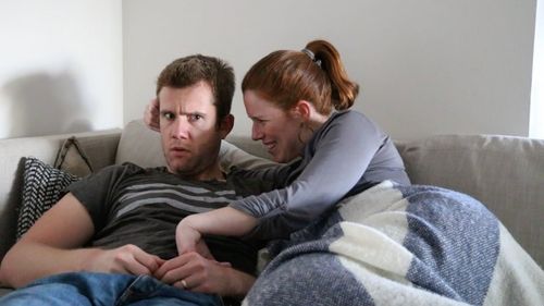 Still of Zach Lewis and Stephanie Jackson in Does This Baby Make Me Look Fat?