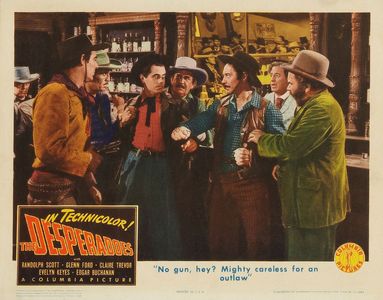 Glenn Ford, Irving Bacon, Edgar Buchanan, Ethan Laidlaw, Bernard Nedell, Glenn Strange, and Slim Whitaker in The Despera