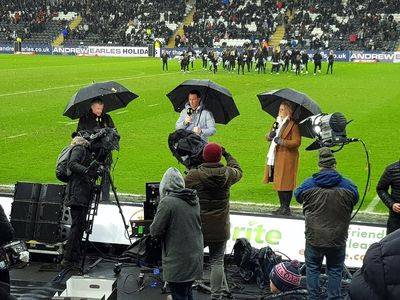 Adam Hills, Danika Priim, and Paul Sculthorpe in Channel 4: Super League (2022)