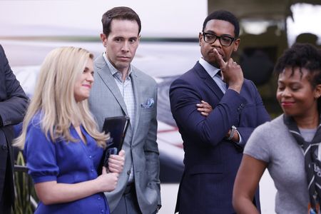 Brandee Steger, Michael Benjamin Washington, Jon Barinholtz, Humphrey Ker, and Harriet Dyer in American Auto (2021)