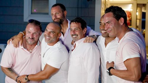 Joe Benigno, Evan Goldschneider, Louie Ruelas, Tiki Barber, Joe Gorga, and Frank Catania in The Real Housewives of New J