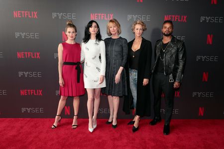 Janet McTeer, Melissa Rosenberg, Krysten Ritter, Rachael Taylor, and Eka Darville at an event for Jessica Jones (2015)