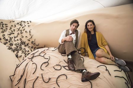 Simon Helberg and Jessica Sanders on the 30ft Penis set of 