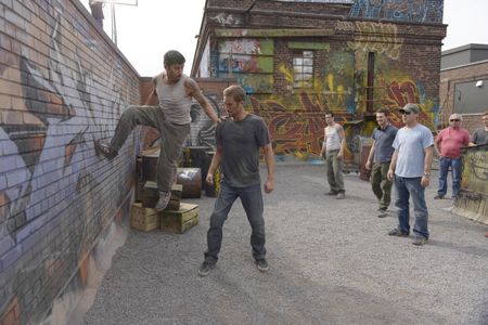 Camille Delamarre, Paul Walker, and David Belle in Brick Mansions (2014)