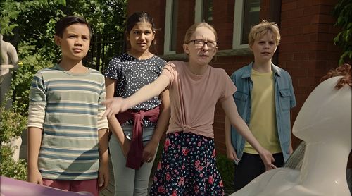 Roman Pesino, Nyasha Prashad, Peyton Boulley and Jackson Reid in Run the Burbs S2E03