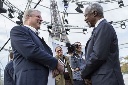 Producer Richard Berge with Director Jon Shenk on location in Paris with Al Gore and Kofi Annan (AN INCONVENIENT SEQUEL: