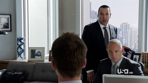 Rick Hoffman, Sebastian MacLean, and Patrick J. Adams in Suits (2011)