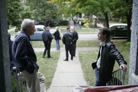 Clint Eastwood and Robert Lorenz on the set of Flags Of Our Fathers